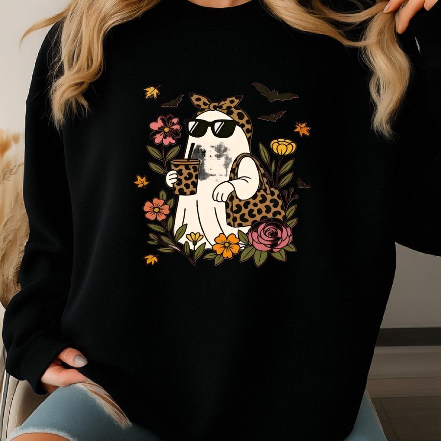 Halloween Ghost Shirt: Floral Spooky Season Tee, Cute Ghost Shirt, Fall Shirt, Spooky Season Shirt, Halloween Party Shirt, Cute Fall Shirt Sweatshirt