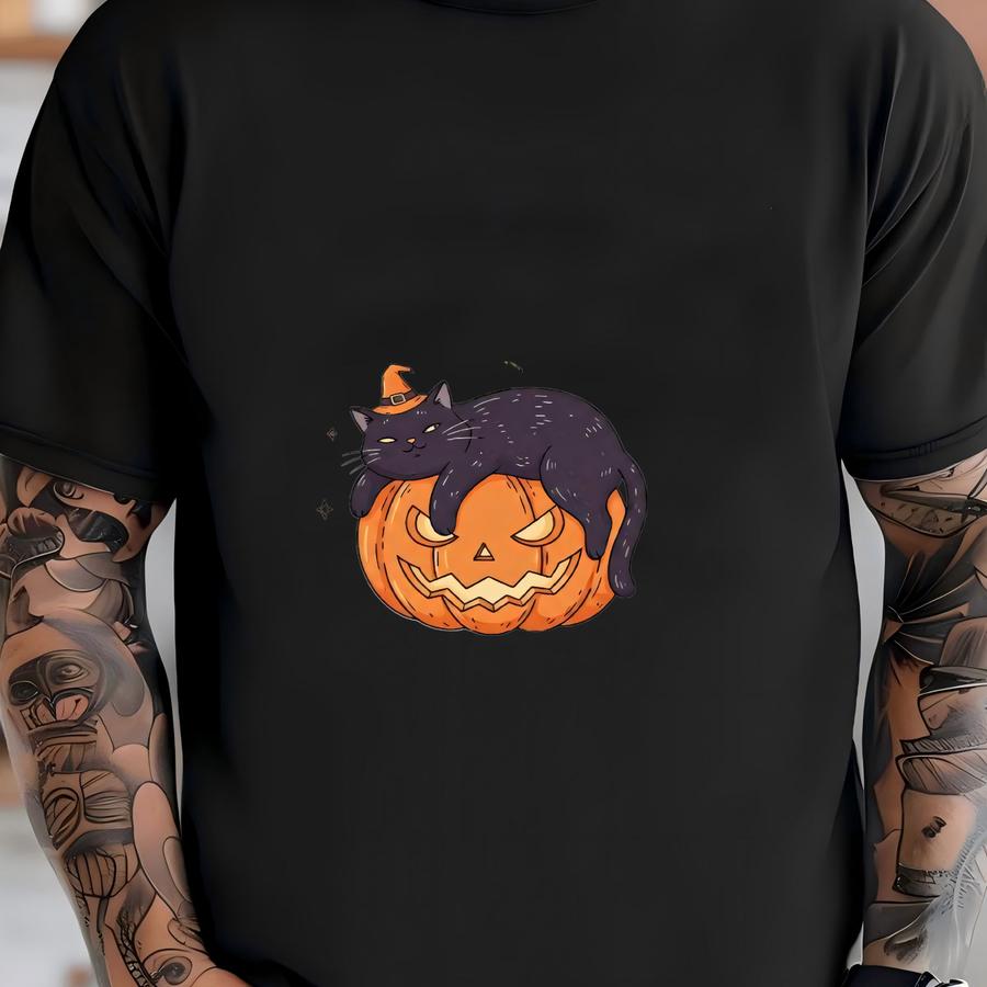 Funny Halloween Shirt: Lazy Ghost, Black Cat Pumpkin Tee T-shirt