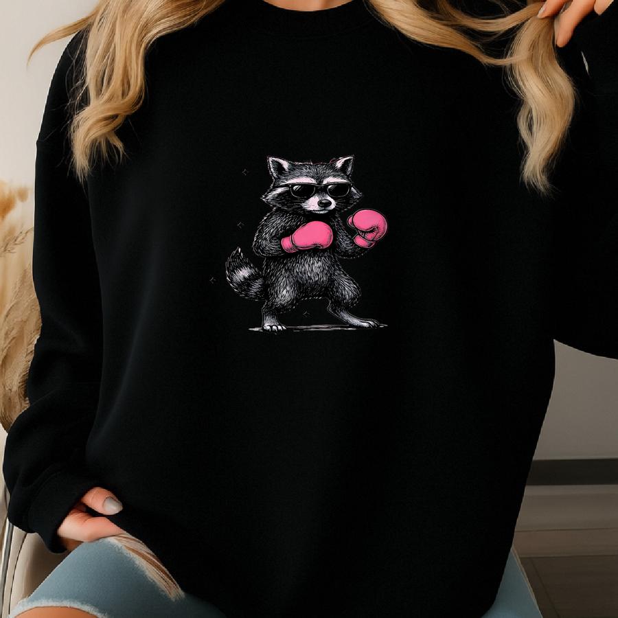 Breast Cancer Support Shirt: Funny Raccoon Graphic, Pink Ribbon Tee Sweatshirt