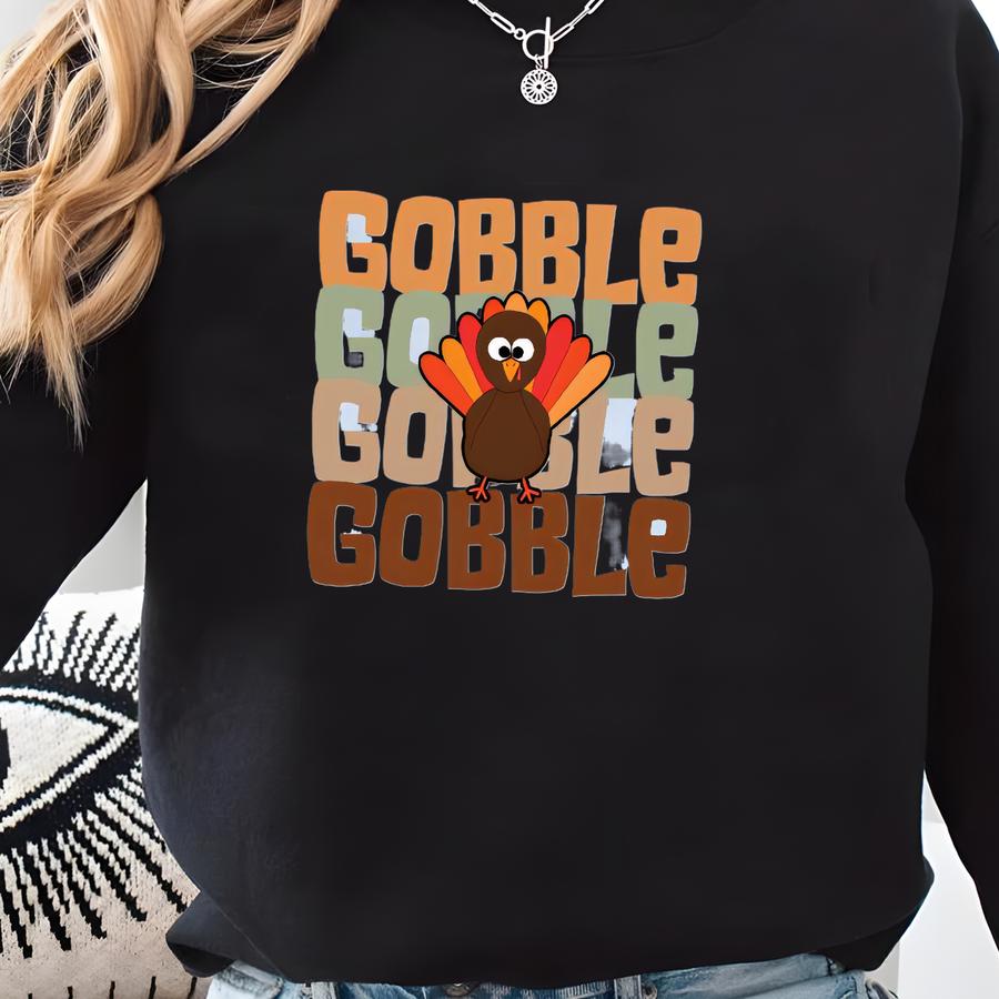 Kids Thanksgiving Sweatshirt – Gobble Turkey Graphic, Fall Family Shirt, Cute Autumn Pullover, Child Thanksgiving Top Sweatshirt