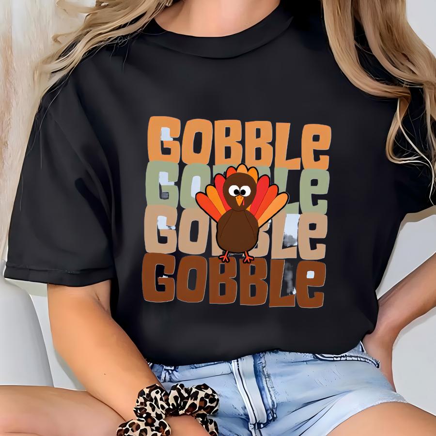 Kids Thanksgiving Sweatshirt – Gobble Turkey Graphic, Fall Family Shirt, Cute Autumn Pullover, Child Thanksgiving Top T-shirt