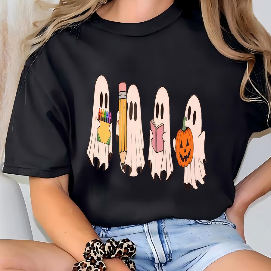 Halloween Teacher Shirt Spooky Teacher Tee Fall Gift For Teacher Ghost School Teacher Tee Cute Fall Autumn Teacher T Shirt T-shirt