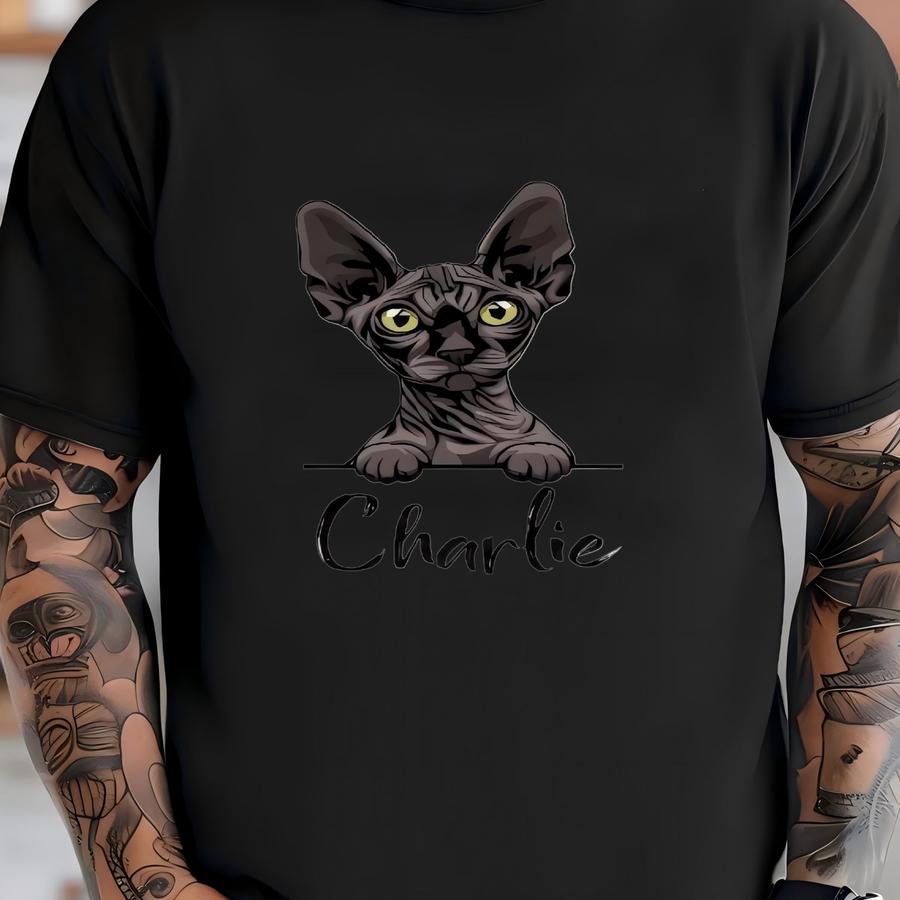 Sphynx Cat Sweatshirt Gift For Cat Lover, Sphinx Cat Funny Crewneck Sweatshirt, Cat Mom Sweater, Custom Cat Name Shirt, Peeking Cat Face T-shirt