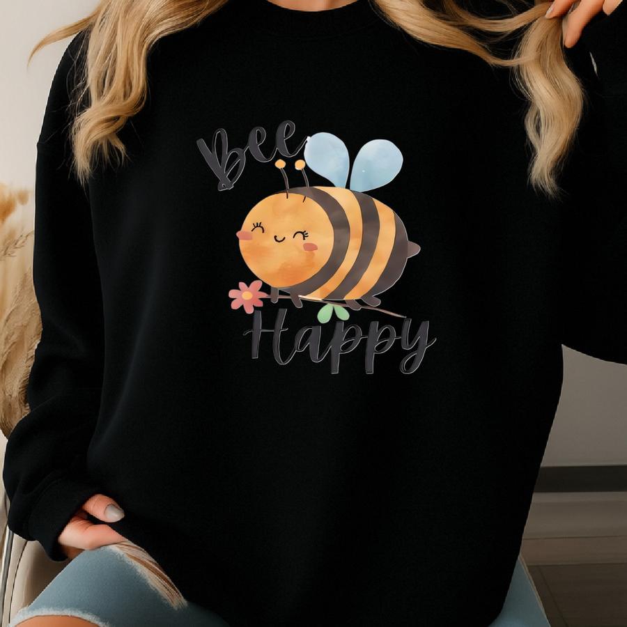 Bee Happy Graphic T-shirt: Unisex Heavy Cotton Tee Sweatshirt