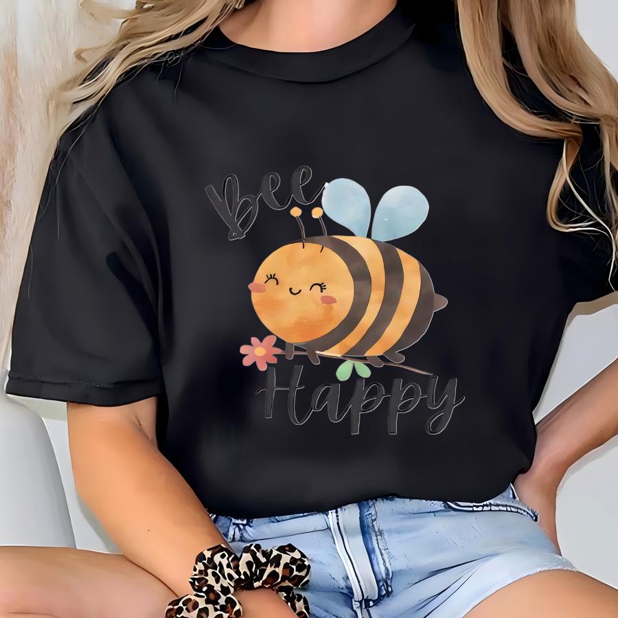 Bee Happy Graphic Hoodie: Unisex Heavy Cotton Tee T-shirt