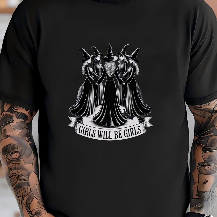 Vintage Witch Sweatshirt: Girls Will Be Girls Halloween Tee T-shirt
