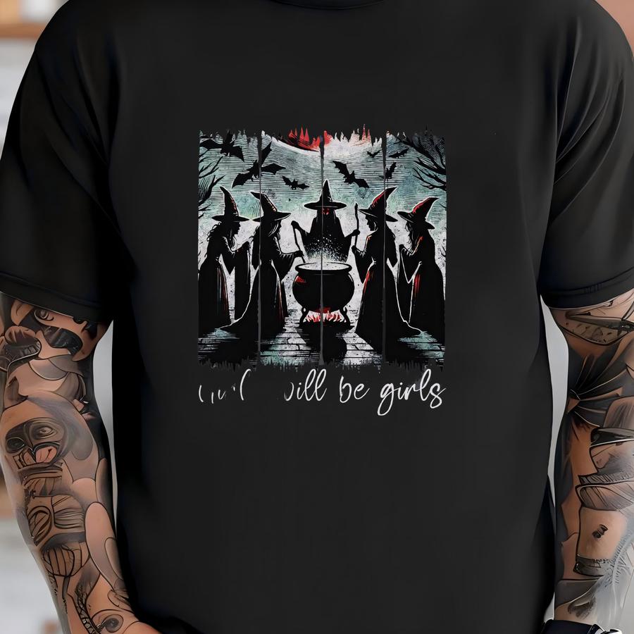Vintage Girls Will Be Girls Sweatshirt: Funny Witch Halloween Hoodie T-shirt