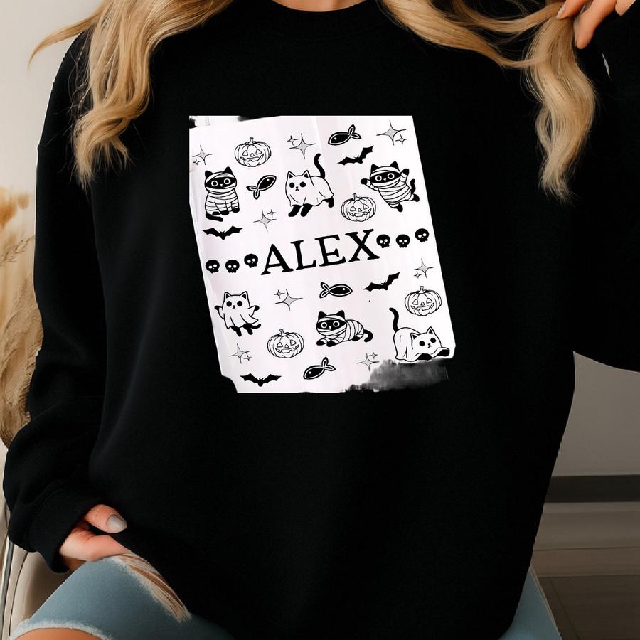 Halloween Ghost Cat Tumbler 40oz, Custom Cat Tumbler With Handle, Cat Lover Tumbler Spooky Ghost Tumbler For Cat Mom Cute Halloween Cat Cup Sweatshirt