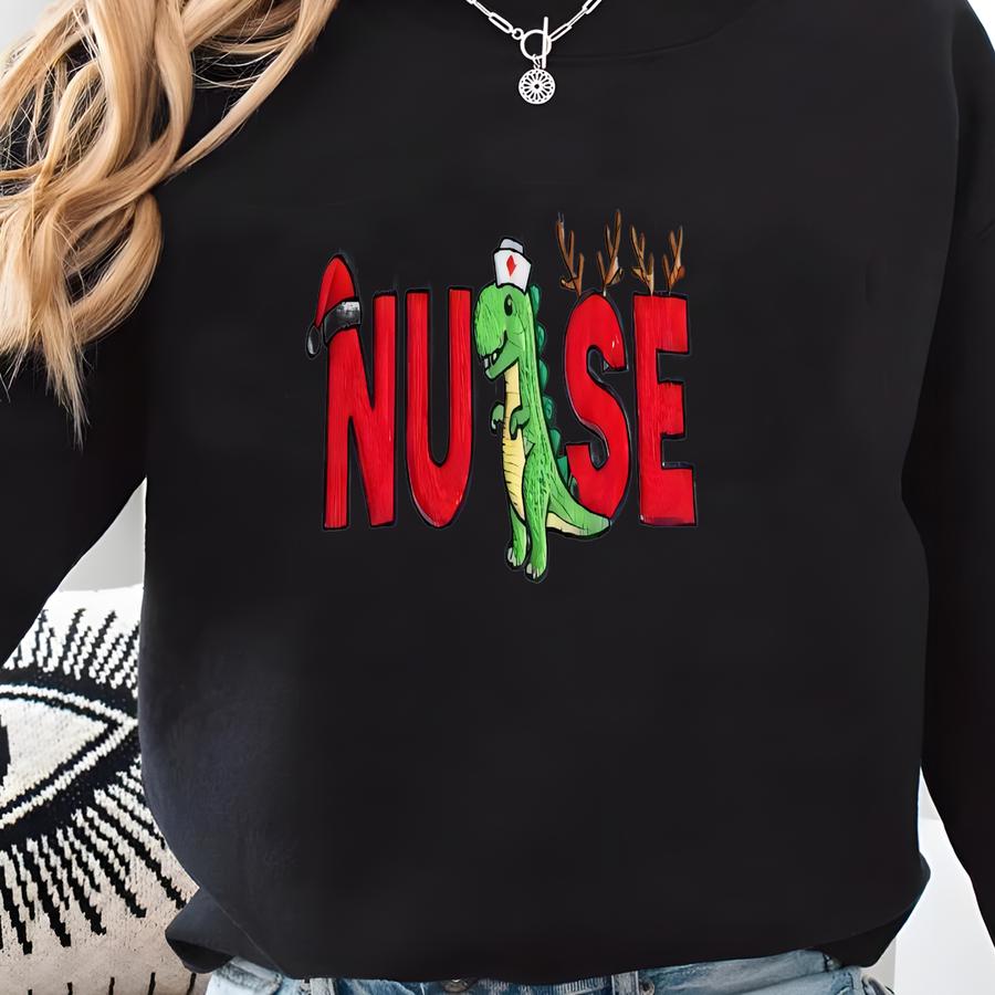Christmas Nurse Dinosaur Sweatshirt: Festive Registered Nurse Crewneck For Holiday Season Shirt Sweatshirt