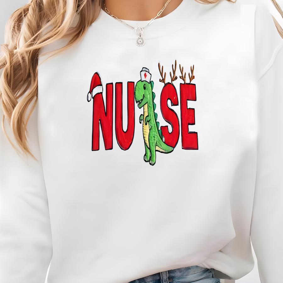 Christmas Nurse Dinosaur Sweatshirt: Festive Registered Nurse Crewneck For Holiday Season Shirt Sweatshirt