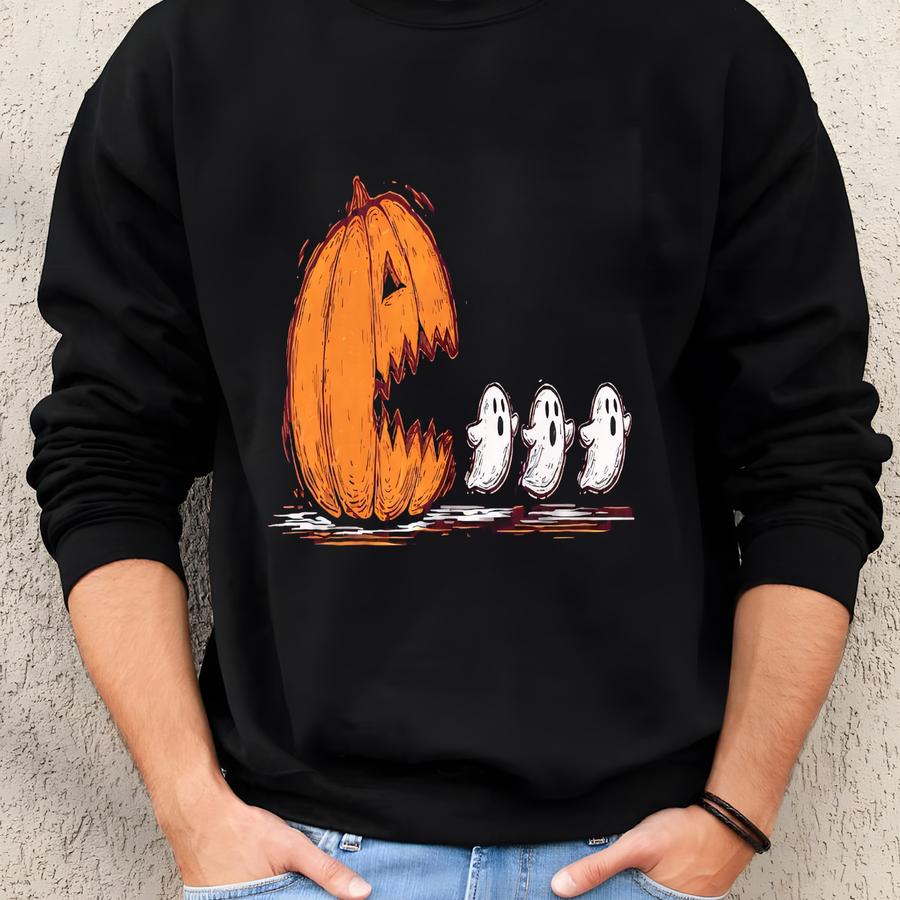 Halloween Pumpkin Eat Ghost Sweatshirt, Funny Halloween Shirt, Halloween Costume, Pumpkin Pac Man Shirt, Fall Shirt, Spooky Season Shirt Sweatshirt
