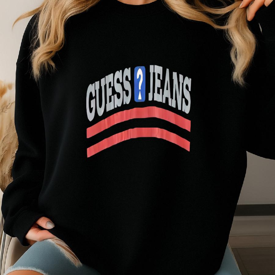 Vintage 1990s Guess Jeans Usa By Georges Marciano Spell Out Logo Striped Black Long Sve Graphic Tee Shirt (size Adult Medium) Sweatshirt