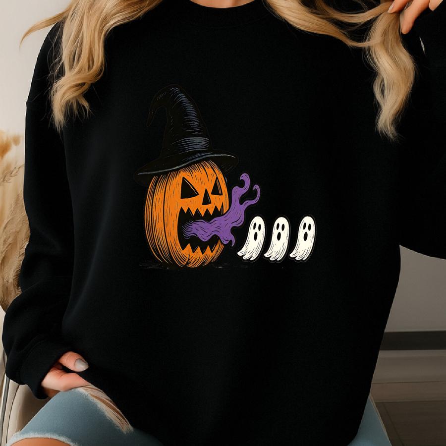 Funny Halloween Ghost Pumpkin Cotton Shirt: Spooky Season Sweatshirt