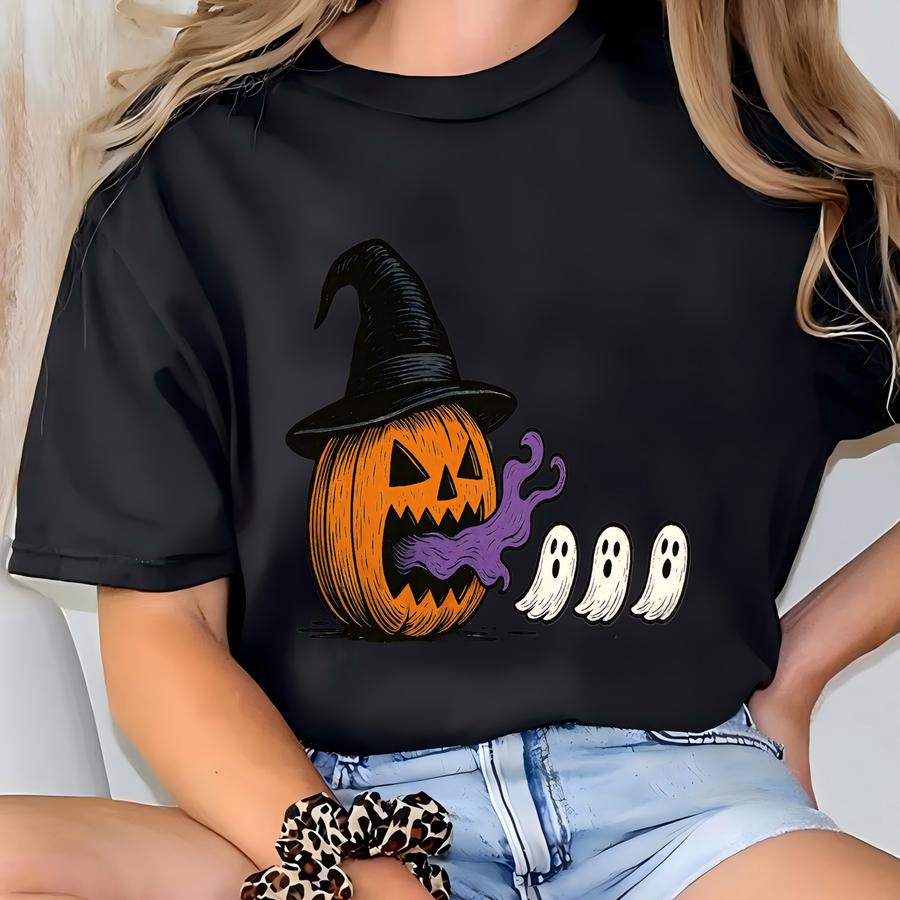Funny Halloween Ghost Pumpkin Cotton Shirt: Spooky Season T-shirt