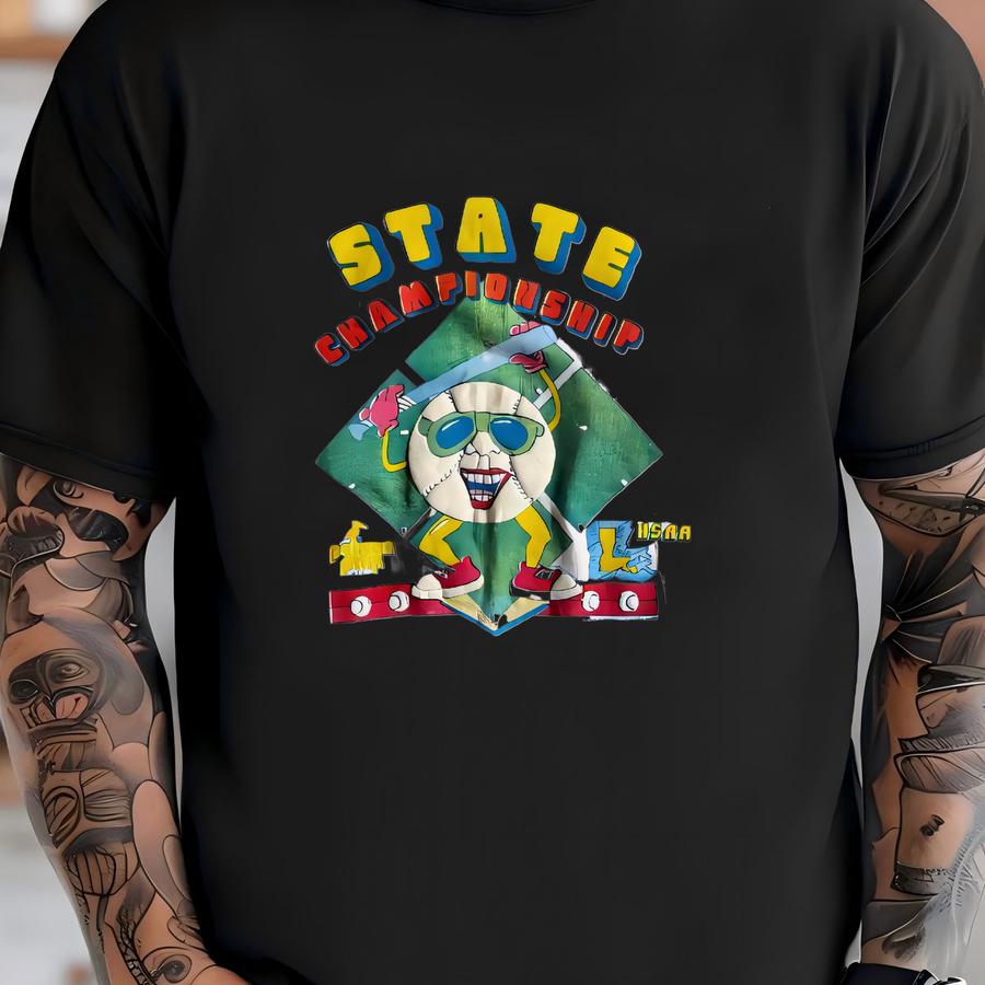 Vintage 1980’s Single Stitch Puff Print State Championship Baseball Graphic Hoodie. Made In Usa, Size Xl. T-shirt