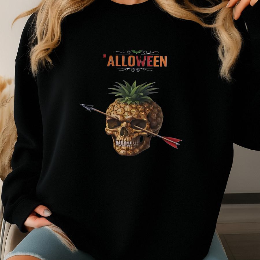 Pineapple Skull Halloween Hoodie: Spooky Tropical Sweatshirt Sweatshirt