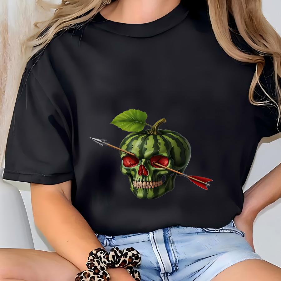 Watermelon Skull Halloween Hoodie: Spooky Fruit Skeleton Sweatshirt T-shirt