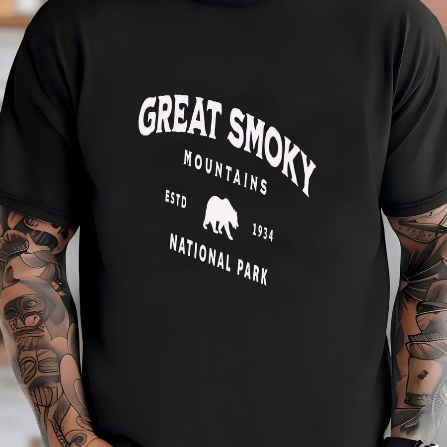 Great Smoky Mountains Sweatshirt, Cozy National Park Crewneck, Bear Graphic Pullover, Fall Hiking Sweater, Outdoorsy Cabin Gift For Her T-shirt
