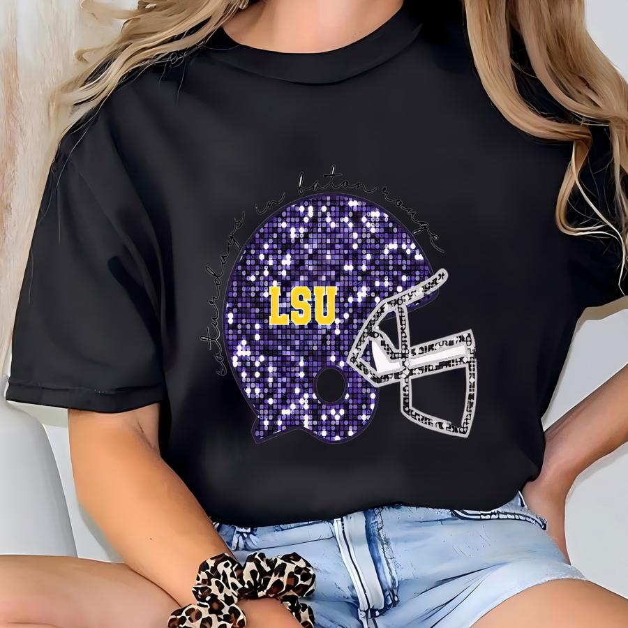 Saturdays In Baton Rouge Faux Sequins Football Shirt Or Sweatshirt! , Bling,bleach Tee T-shirt
