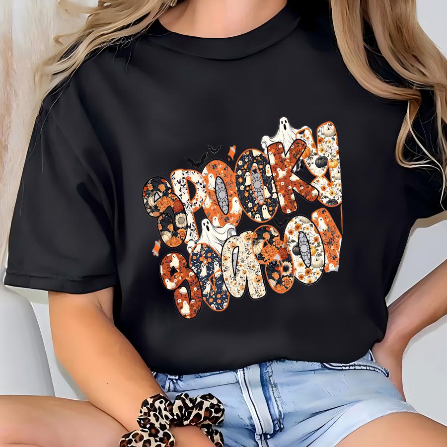 Spooky Season Halloween Tee | Fall Sweatshirt | Preppy Patterned Fall Crewneck T-shirt