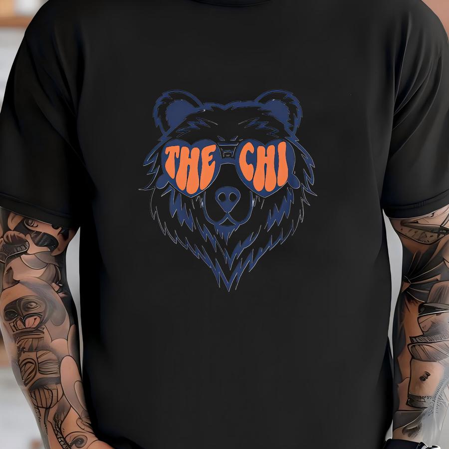 Womens Crop Chicago Football Top, Sports Cropped Tee, Gift For Sports Fan, Ladies Game Day Outfit, Mascot The Chi Heart Glasses T-shirt