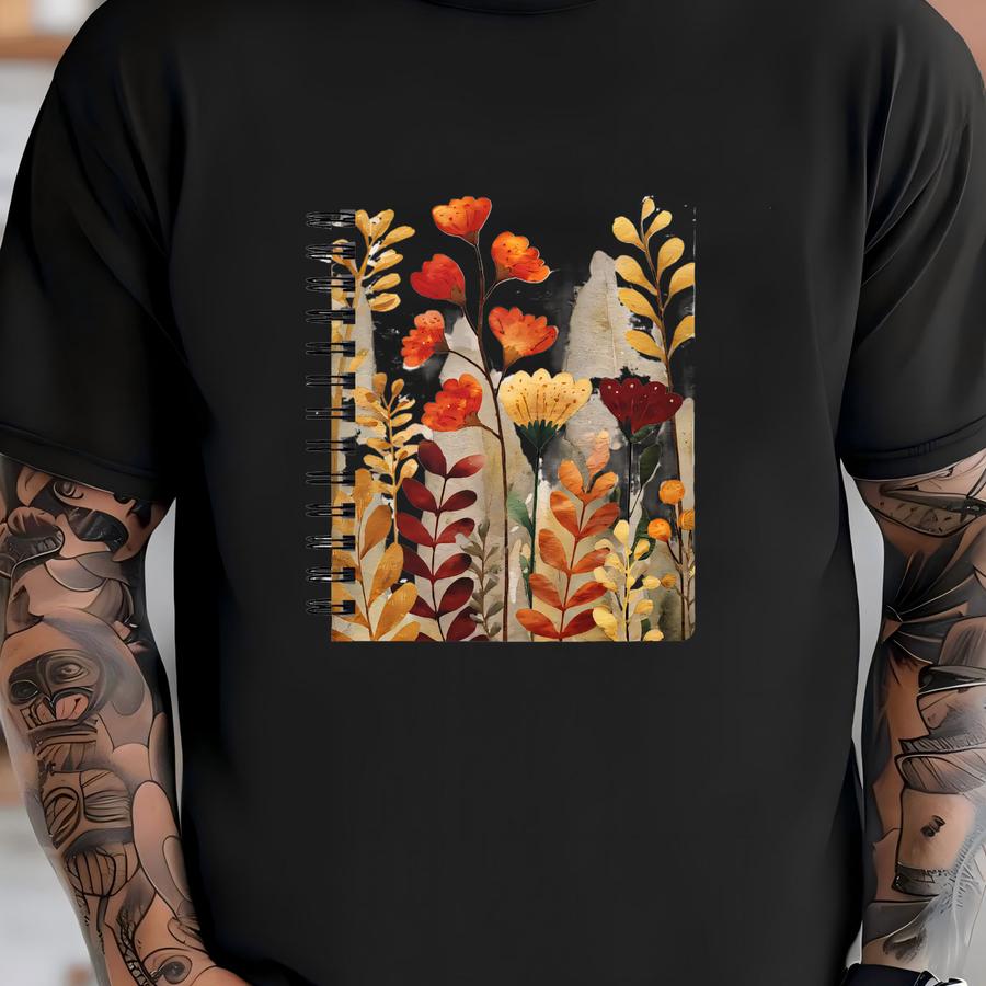 Botanical Notebook Fall Spiral Notepad Gratitude Journal Autumn Travel Diary Seasonal Planner Boho Floral Cottagecore Stationery Gift Idea T-shirt