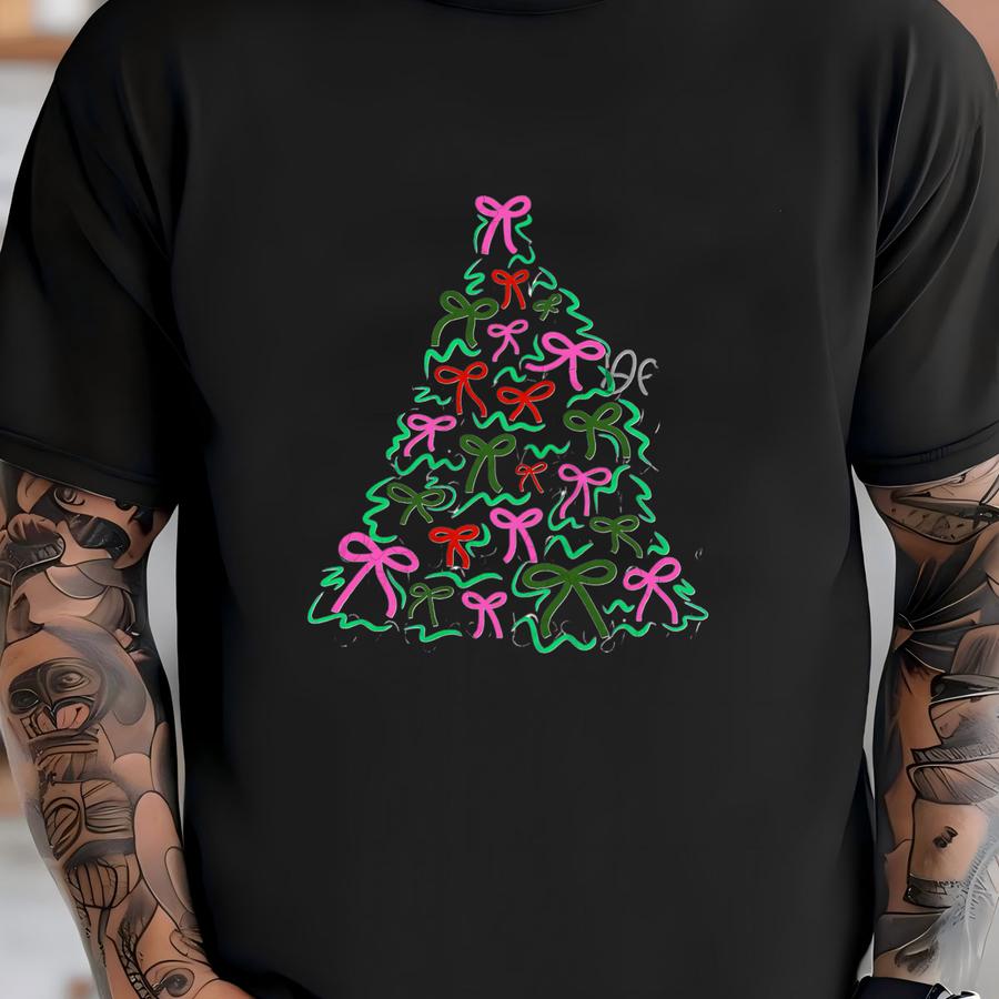 Christmas Tree Doodle Png Pretty Christmas Shirt Png Hand Drawn Png Pink Christmas Coquette Christmas Pink Preppy Christmas Bow Png T-shirt