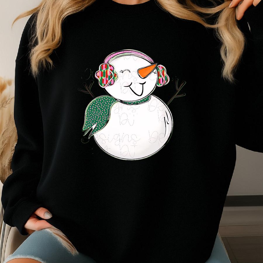 Girly Snowman Png, Merry Christmas Png, Christmas Shirt Png, Pink Christmas, Faux Glitter Png, Brushstroke Png, Preppy Png, Snowman Girl Png Sweatshirt