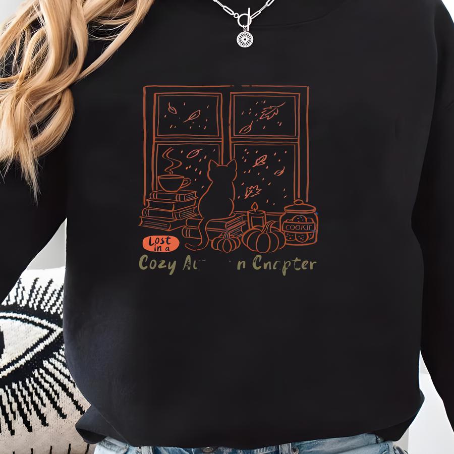 Navy Sweatshirt Fall Gift Book Lover Sweater Cozy Outfit Autumn Life Bookworm Gift Cute Cat Shirt Modest Wear Women Gift Bookish Daughter Sweatshirt