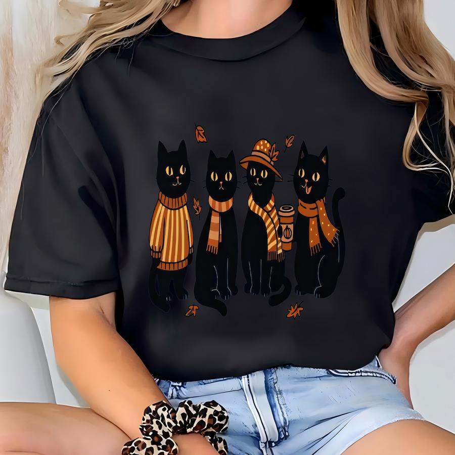Black Cat Sweatshirt Blue Fall Halloween Sweater Cat Black Pullover Oversized Pet Lover Gift For Cat Mama Home Outfit Autumn Vibes Spooky T-shirt