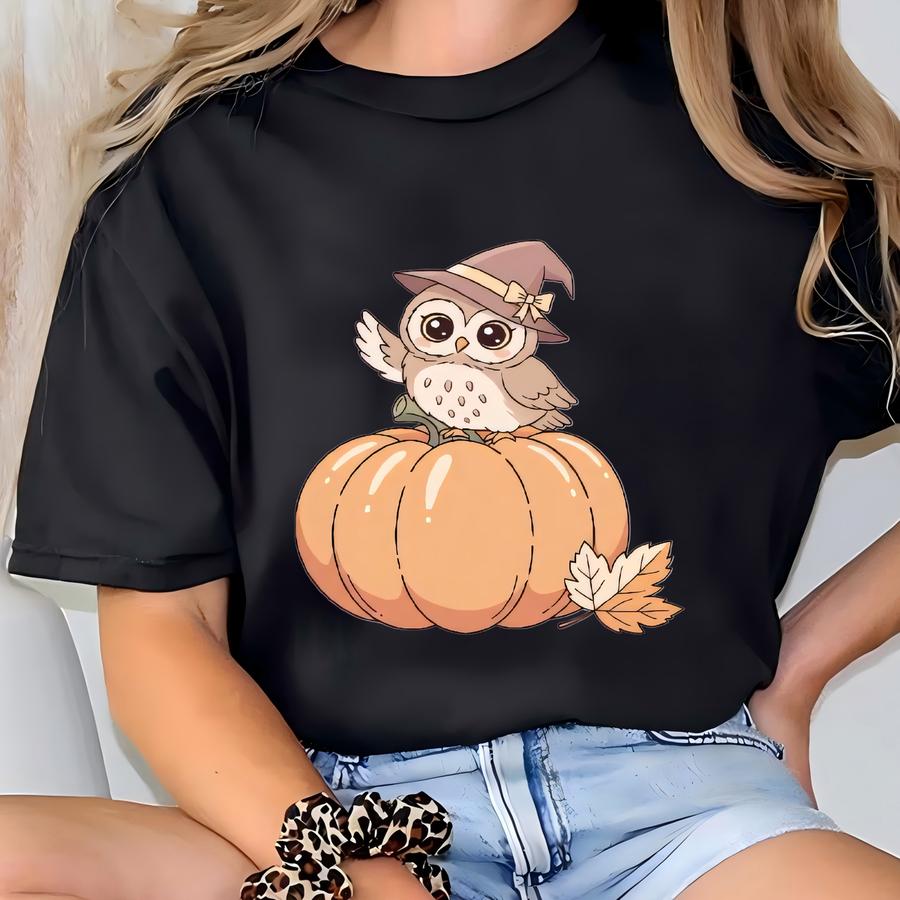 Pumpkin Witchy Owl Toddler Halloween Shirt, Cute Toddler Halloween Tee, Baby Halloween Costume, Funny Youth Spooky Owl Graphic Shirt T-shirt