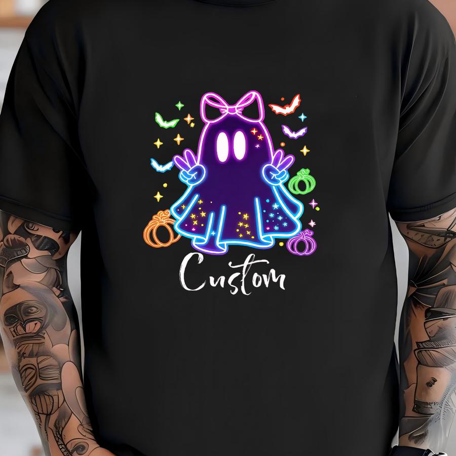 Custom Girls Halloween Tee, Halloween Toddler Tee, Halloween Tee, Kids Halloween Neon Shirt, Cute Ghost Hoodie, Neon Halloween Ghost Shirt T-shirt