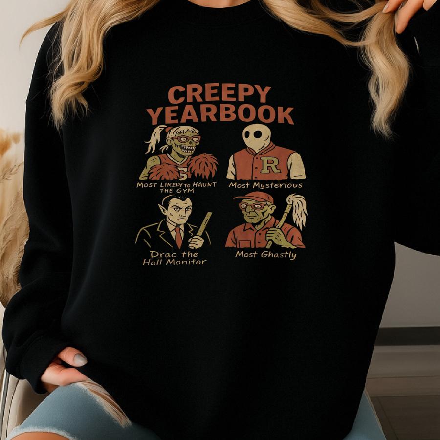 Creepy Yearbook Halloween Shirt | Funny Retro Horror Tee | Adult Youth Sizes Sweatshirt