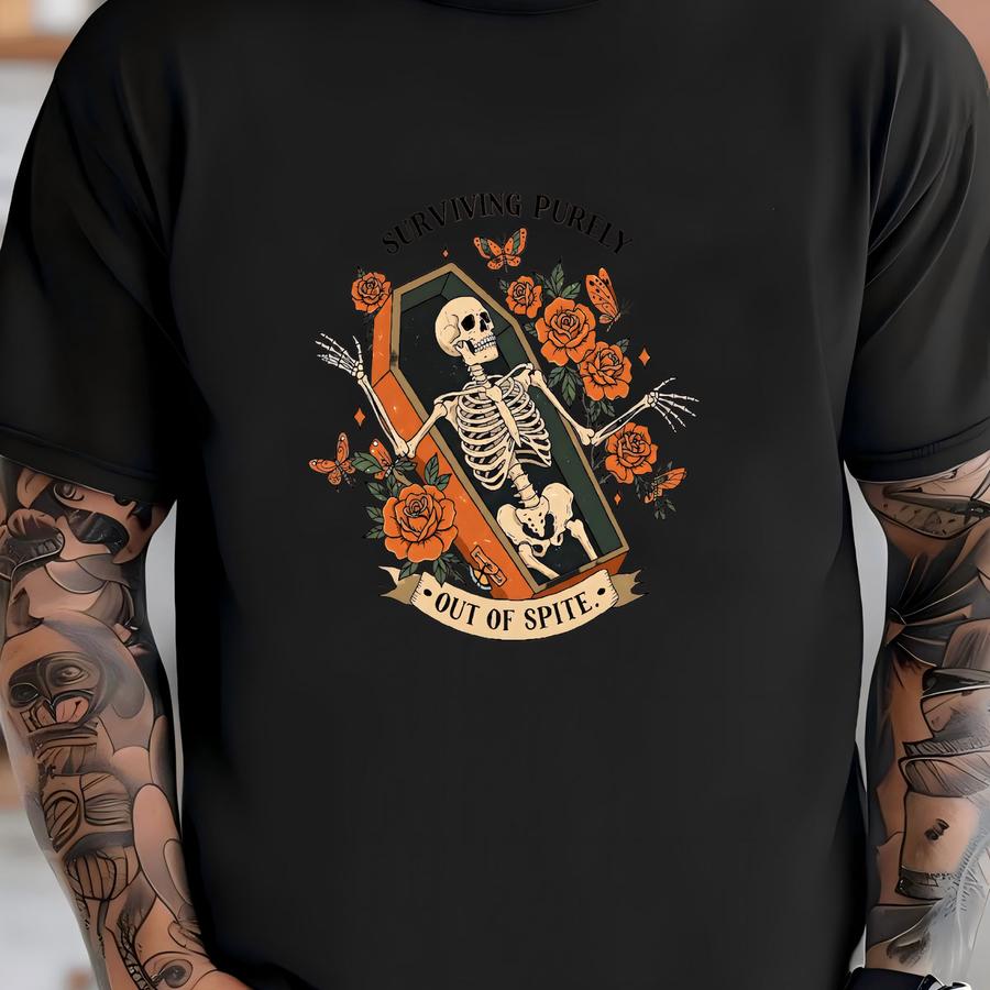 ® Surviving Purely Out Of Spite Shirt, Funny Goth Celestial Skeleton Shirt, Gothic Boho Tshirt, Celestial Woman Gift Shirt T-shirt