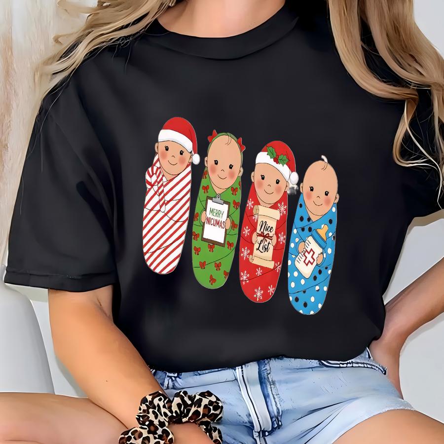 Cute Nicu Nurse Christmas Shirt, Swaddled Babies Holiday Tee, Nicu Crew Sweatshirt, Neonatal Christmas Gift For Nurses, Funny Nicu Holiday T-shirt