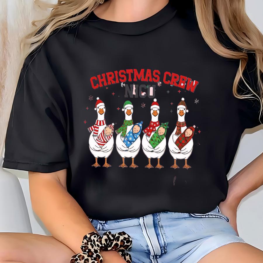 Funny Nicu Christmas Shirt, Silly Goose Swaddled Babies Sweatshirt, Neonatal Nurse Holiday Tee, Nicu Gift Healthcare Humor Crew Gifts T-shirt