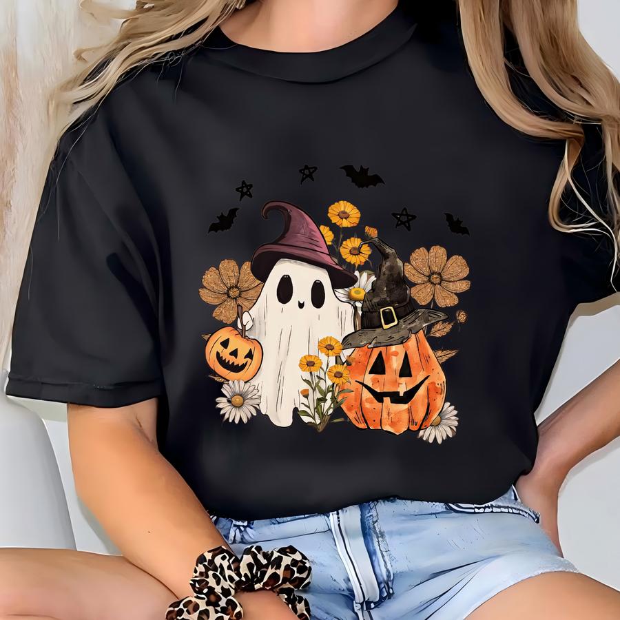 Floral Pumpkin Shirt: Boho Vintage Fall Tee T-shirt