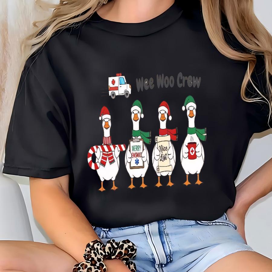 Funny Medic Christmas Shirt, Wee Woo Crew Goose Sweatshirt, Emt Holiday Shirt, Paramedic Girlfriend Christmas Tee, Ems Gift First Responders T-shirt