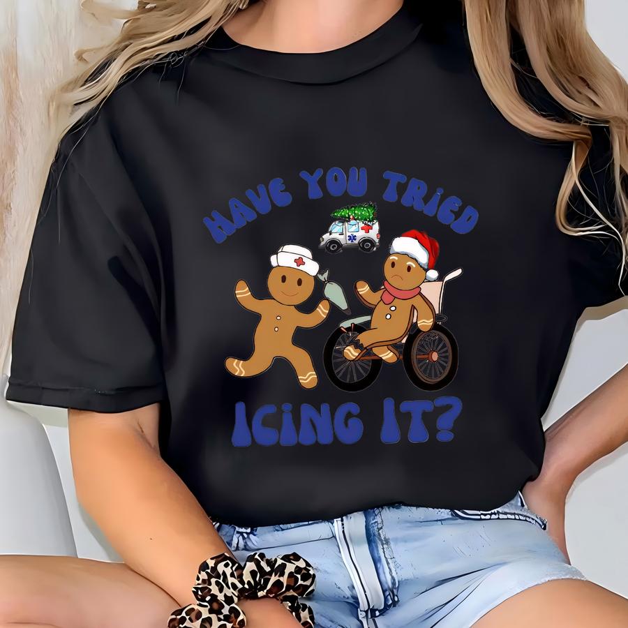 Funny Ems Christmas Shirt, Icing It Gingerbread Tee, Paramedic Holiday Sweatshirt, Emt Nurse Humor Shirt, First Responder Christmas Gift Her T-shirt