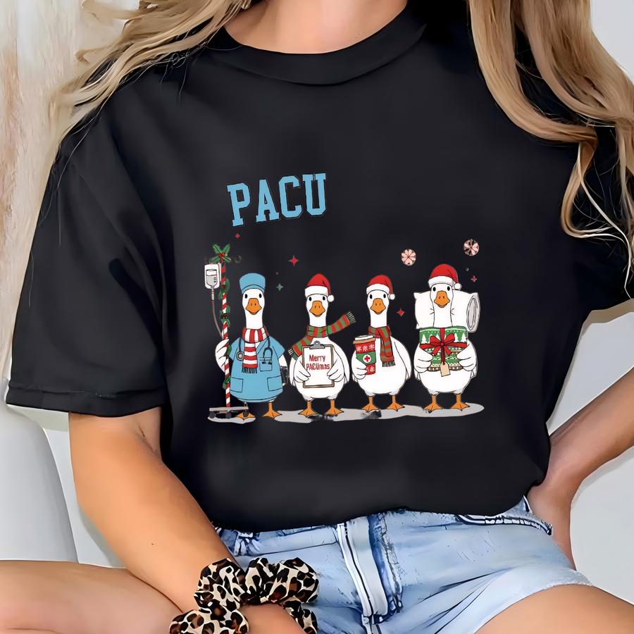 Funny Pacu Christmas Shirt, Goose Nurse Sweatshirt, Pacu Crew Holiday Tee, Funny Recovery Room Shirt, Pacu Nurse Gift, Healthcare Humor Crew T-shirt