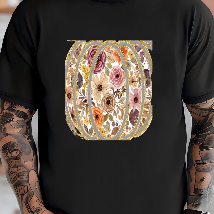 Floral Pumpkin Shirt Decal Dtf Transfer With Fall Watercolor Flowers T-shirt