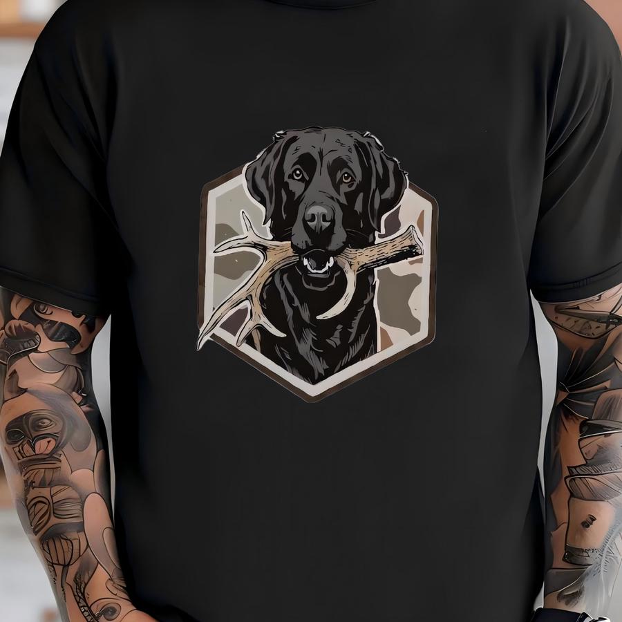 Black Lab Hunting Dog Baby Romper, Shed Hunt Retriever Outfit, Camo Deer Antler Baby Bodysuit, Hunting Dog Baby Clothes, Fall Baby Outfit T-shirt