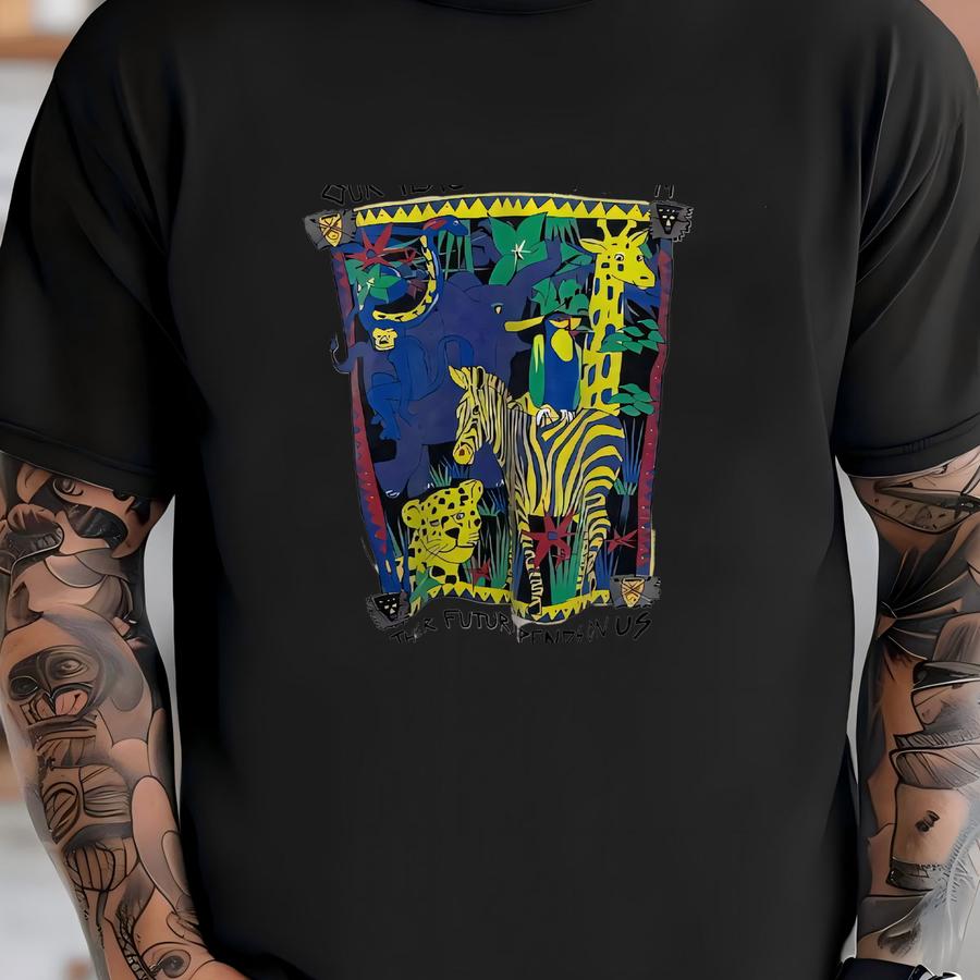 Vintage 1980s “our Peacable Kingdom” Earthcare San Diego Vibrant Multi Color Animal Nature Graphic Tee Shirt (fits Size Adult Small) T-shirt