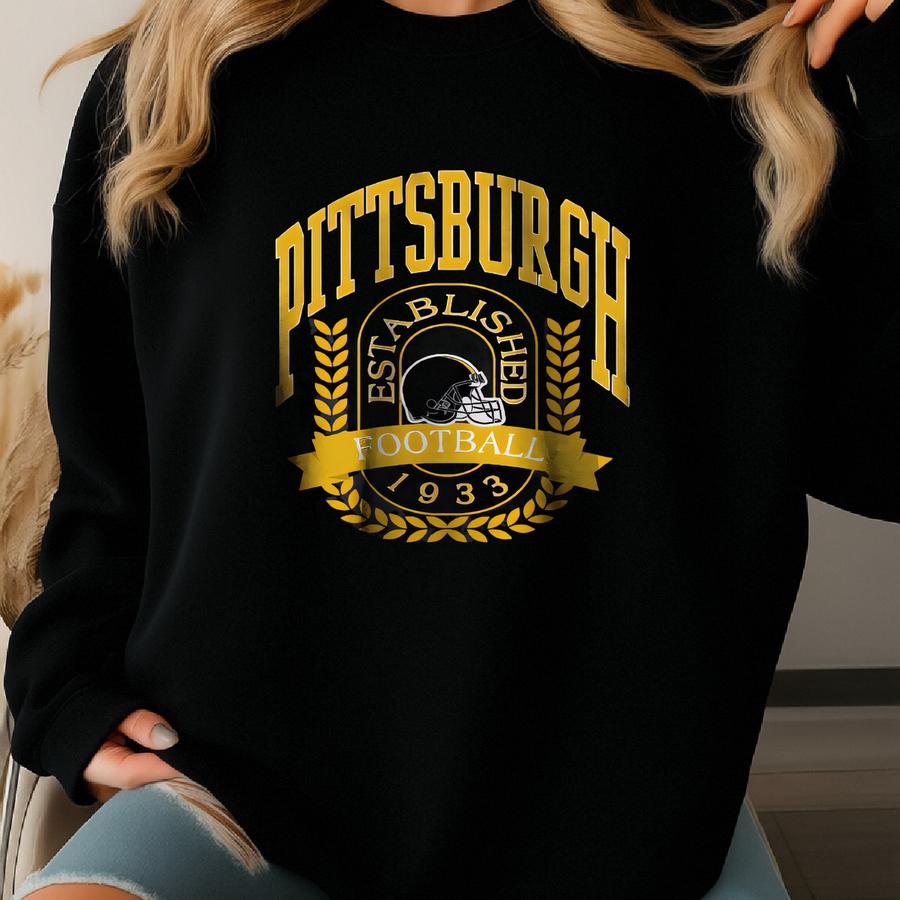 Pittsburgh Football Sweatshirt, Vintage Style Pittsburgh Football Crewneck, Pittsburgh Football Fan Pullover, Pittsburgh Fan Gifts Sweatshirt