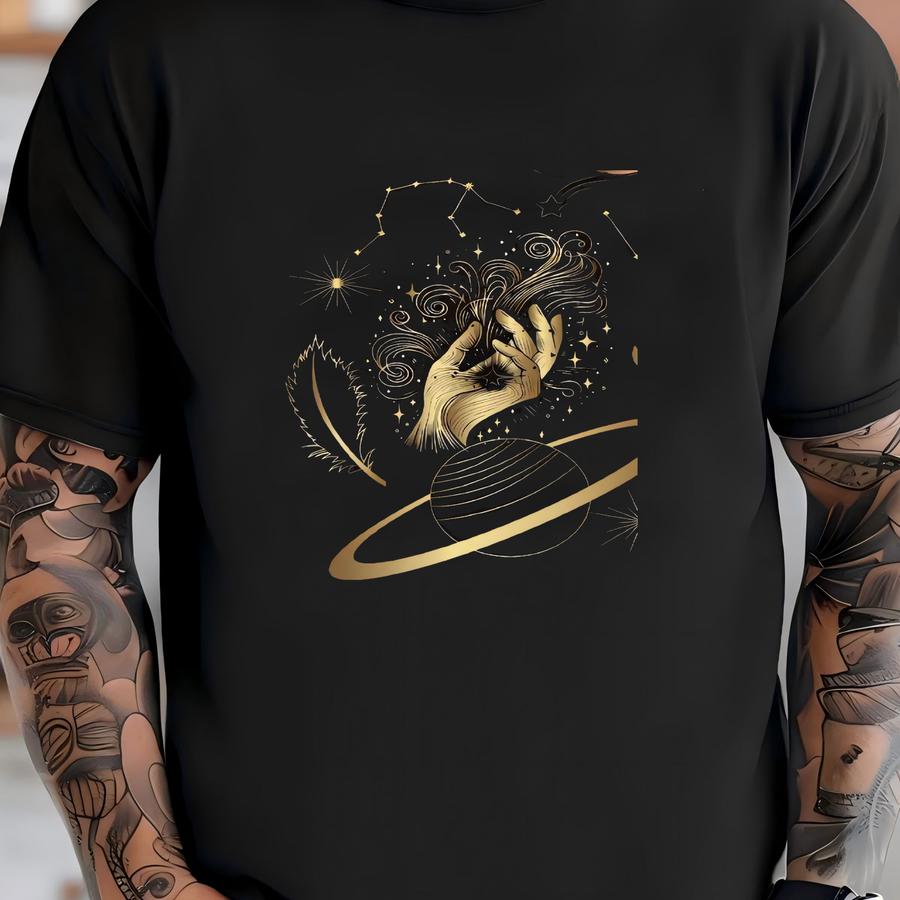 Fantasy Celestial Space, Crescent Moon Phase, Horoscope Astrology Dark Angel Spiritual Shirt, Witchy Aesthetic, Booktok Merch Saturn Rings T-shirt