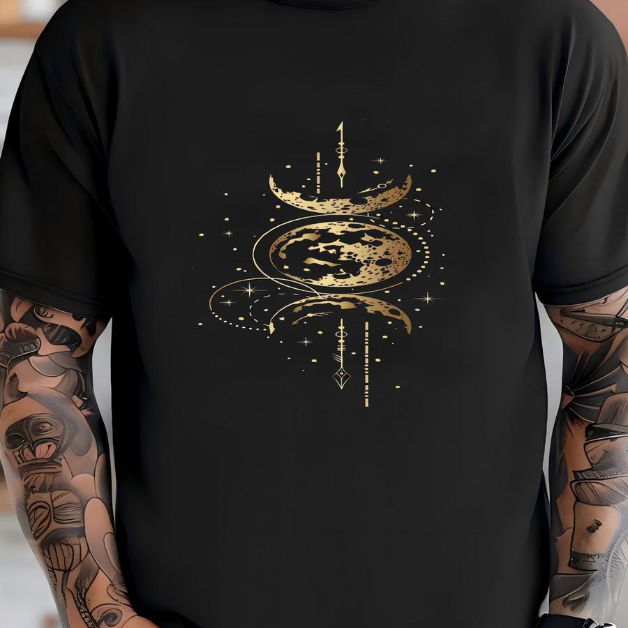Fantasy Moth Crescent Moon Phase Stars Shirt; Pisces Space Horoscope Zodiac Sign Astrology T-shirt