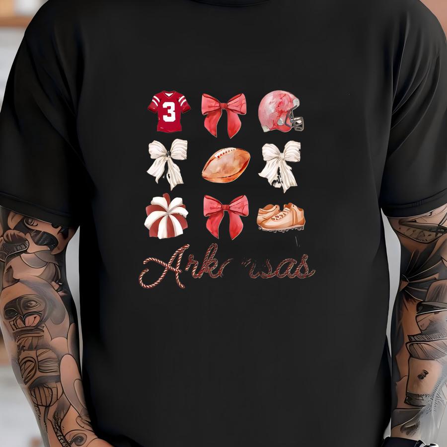 Kids Arkansas Football Bow Shirt, Arkansas Football, Toddler Arkansas Shirt, Baby Arkansas Shirt, Game Day, Football Bow, Coquette, Ak T-shirt