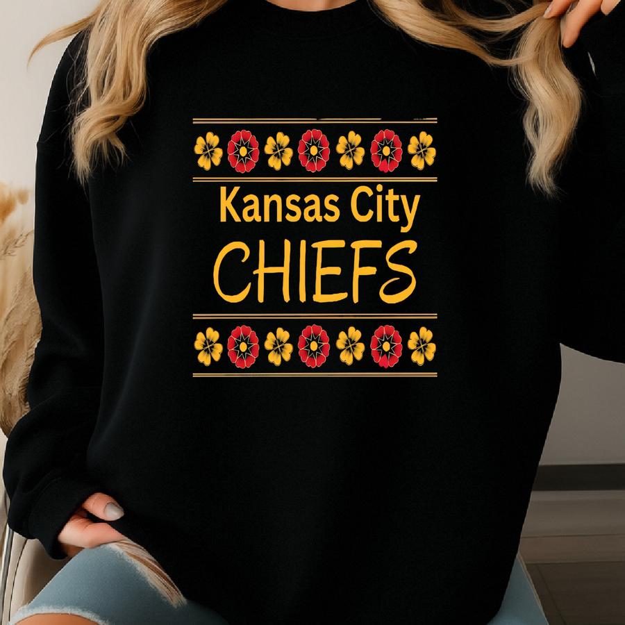 Floral Red Yellow Graphic - Black Gildan 50/50 Sweatshirt, Game Day, Watch Party, Tailgate, Football, Kingdom Sweatshirt