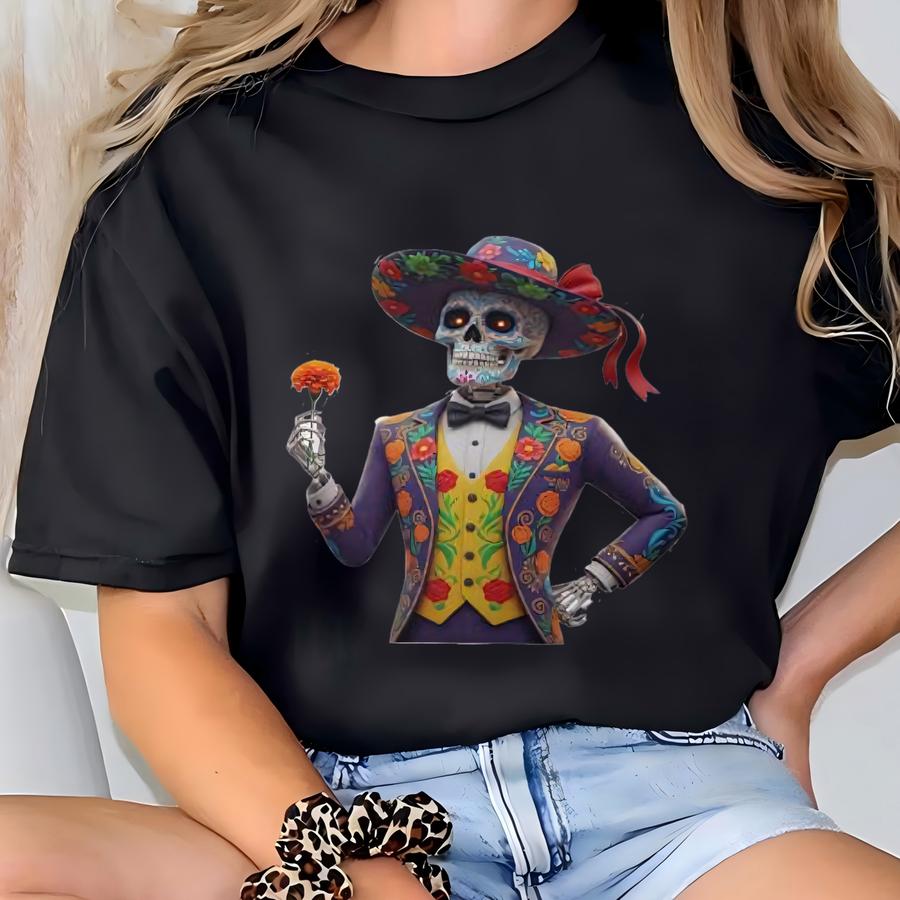 Dia De Los Muertos Skeleton Gentleman Shirt - Day Of The Dead Sugar Skull Tee - Mariachi Outfit Hoodie Sweat - Halloween Family Match T-shirt