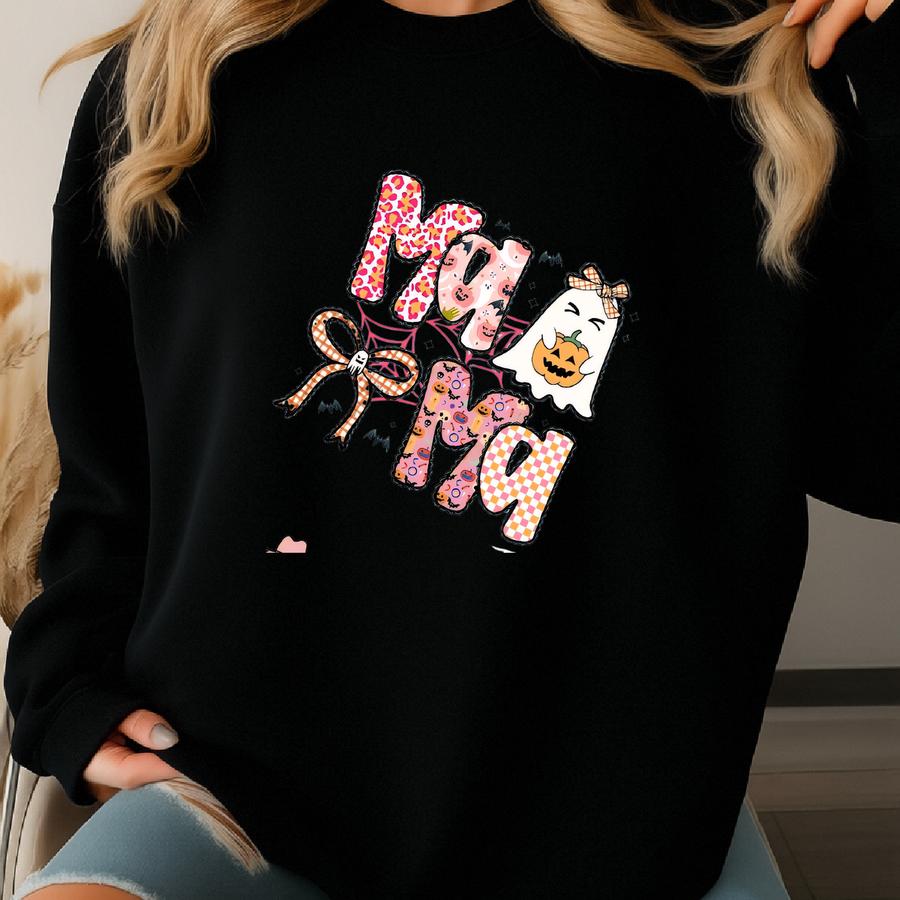 Custom Spooky Mama Shirt, Personalized Halloween Mom Tee With Kids Names, Cute Mommy Ghost Shirt, Halloween Gift For Nana Sweatshirt
